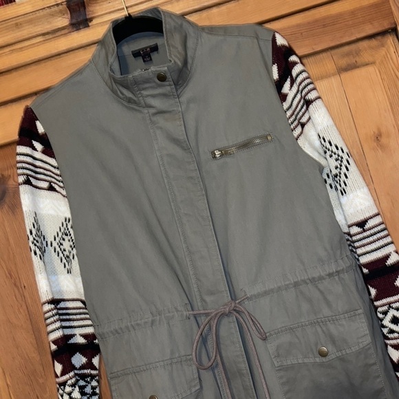 E&M Army Green Anorak fair isle sleeves Jacket Sz. MD - Picture 6 of 14